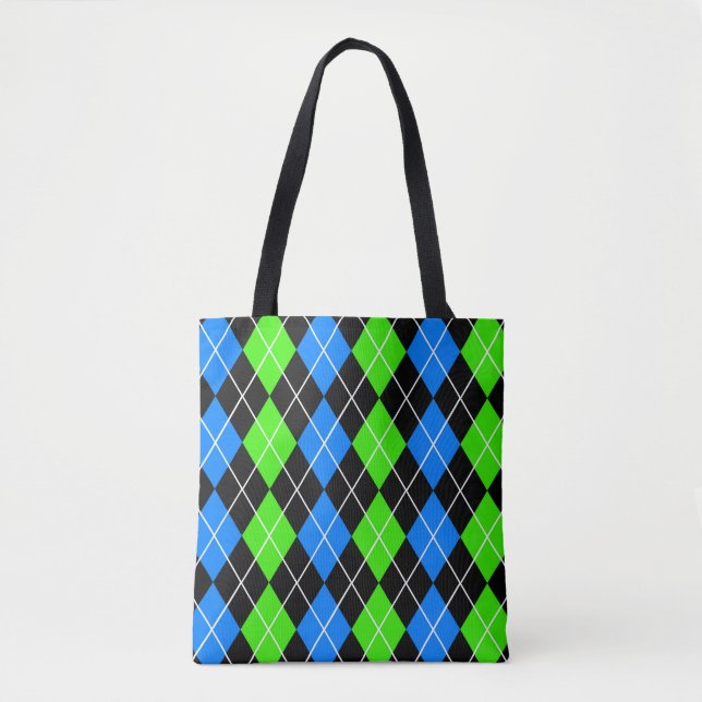 Blå Grön Svart Argyle Diamant Design Tygkasse (Framsida)