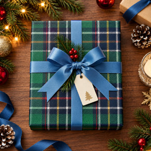 Blå Grön Tartan Rutig Klassisk Jul Presentpapper