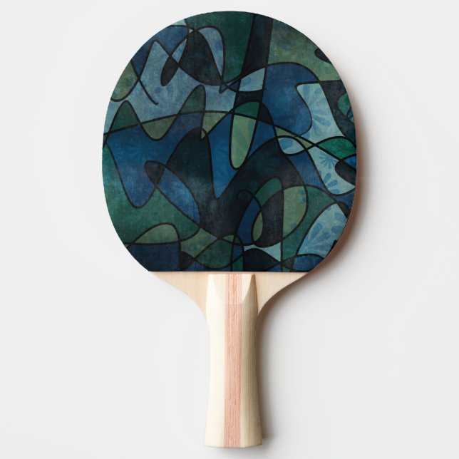 Blå Grön Teal Digital Glasmosaik Abstrakt Konst Pingisracket (Framsidan)