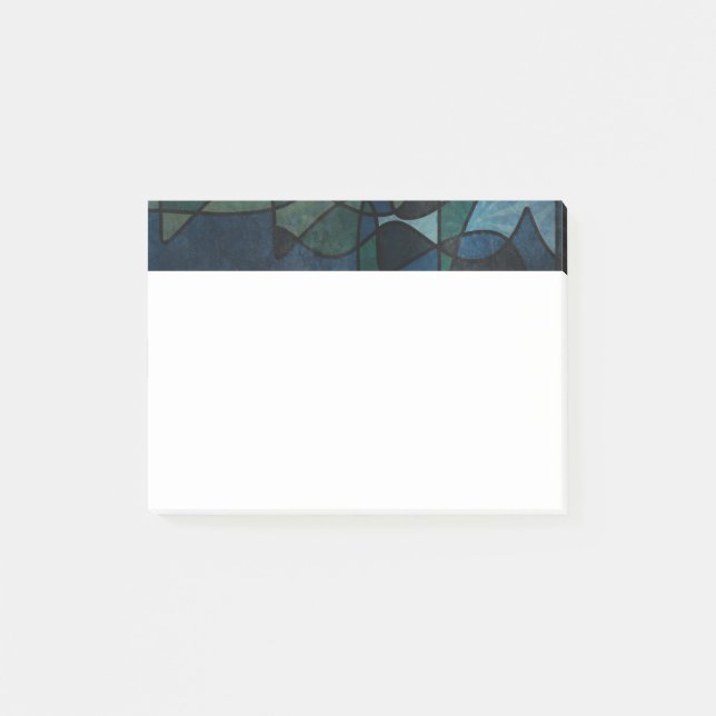 Blå Grön Teal Digital Glasmosaik Abstrakt Konst Post-it Block (Framsida)