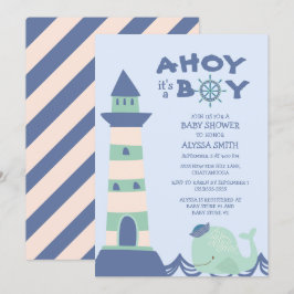 Blå Grön Val Fyr Ahoy Pojke Babyfirande Inbjudningar