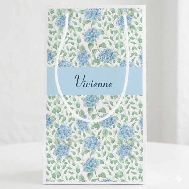 Blå Grön Vildblomma Akvarell Monogram (Blue Green Wildflower Watercolor Monogram Small Gift Bag)