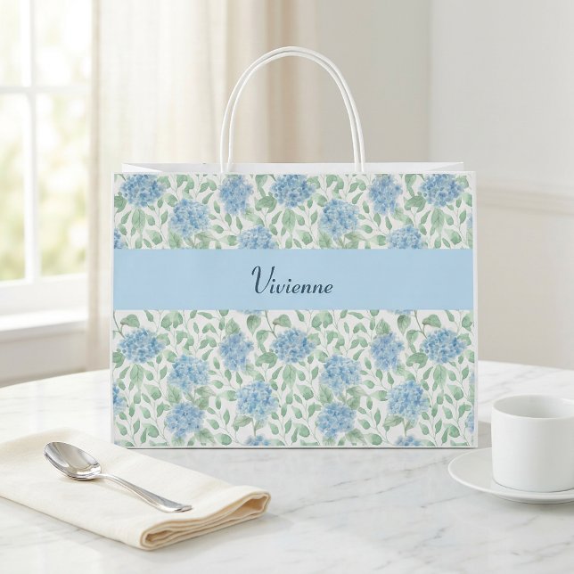 Blå Grön Vildblomma Akvarell Monogram Namn (Blue Green Wildflower Watercolor Monogram Name Large Gift Bag)