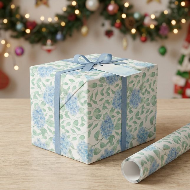 Blå Grön Vildblomma Akvarell Presentpapper (Blue Green Wildflower Watercolor Wrapping Paper)