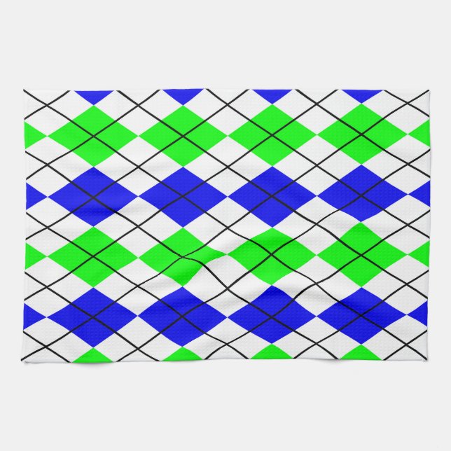 Blå Grön Vit Argyle Diamant Design Kökshandduk (Horisontell)