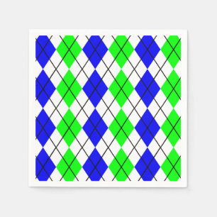 Blå Grön Vit Argyle Diamant Design Pappersservett