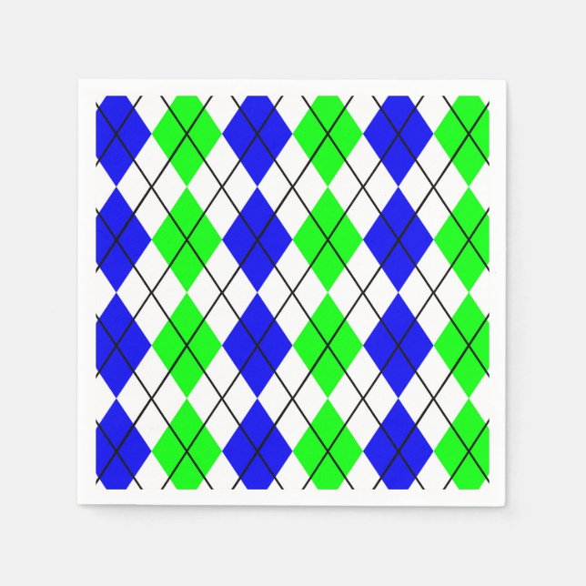 Blå Grön Vit Argyle Diamant Design  Pappersservett (Framsidan)