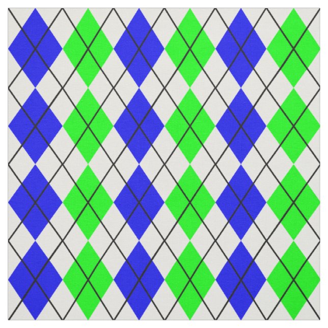 Blå Grön Vit Argyle Diamant Design  Tyg (Provkarta)