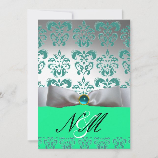 BLÅ GRÖN VIT BAND ROSENBLADSSMONOGRAM INBJUDNINGAR (Framsida)