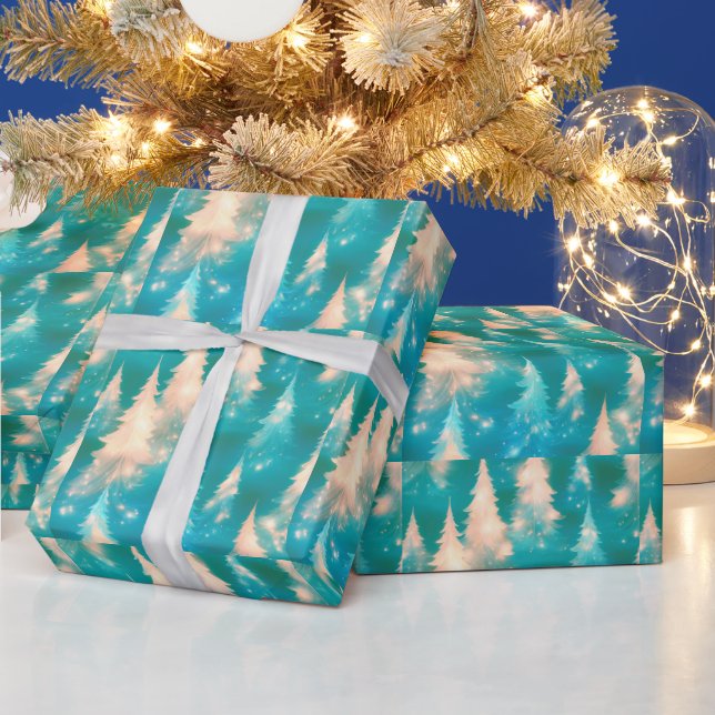 Blå Grön Vit Träd Modern Jul Presentpapper (Helgdagar)
