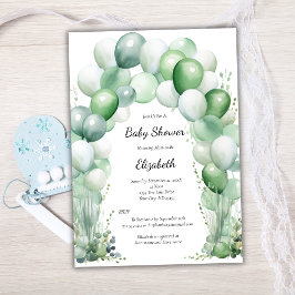 Blå Gröna Ballonger Blommig Baby Boy Baby Shower Inbjudningar