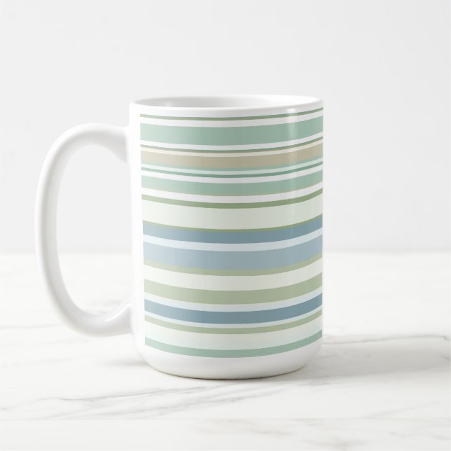 Blå Gröna och vita ränder Kaffemugg (Vänster)