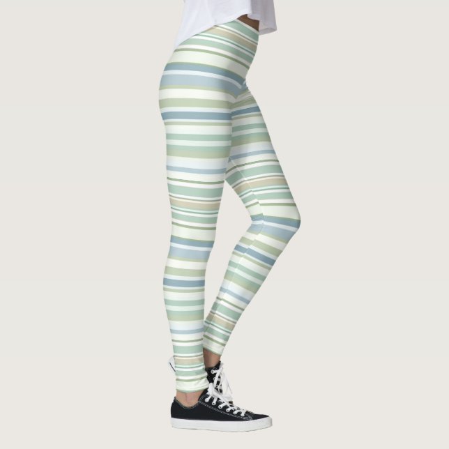 Blå Gröna och vita ränder Leggings (Höger)