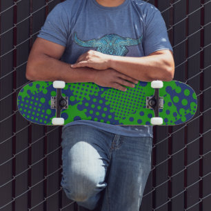 Blå Gröna Prickar Lappverk Mini Skateboard Bräda 18,5 Cm