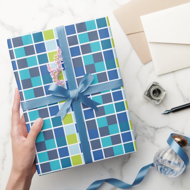 Blå Gröna Rutor Rutig Födelsedag Presentpapper (Gifting)