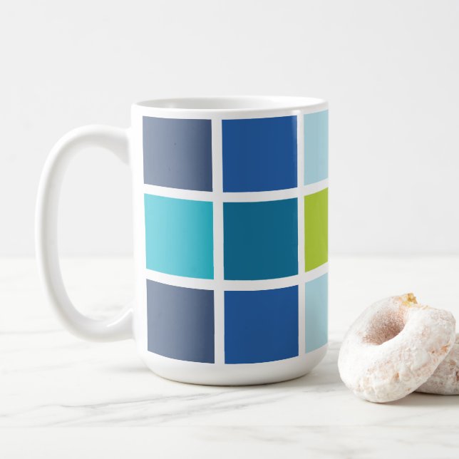 Blå Gröna Rutor Rutiga  Kaffemugg (Med munk)