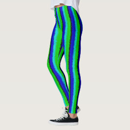 Blå Gröna Trasiga Glasränder Leggings