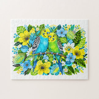 Blå Gröna Undulater Matchande Blommig Illustration Pussel