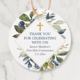 Blå grönbläckfisk, guld, första delaptism gåvor etiketter