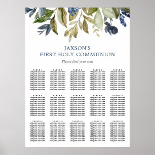 Blå grönska bladverk gröna blad sittplatskarta poster