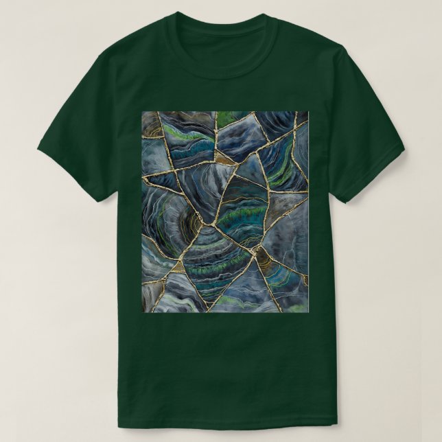 Blå Grönt Agate Patterned Geode Art Kintsugi Art T Shirt (Design framsida)