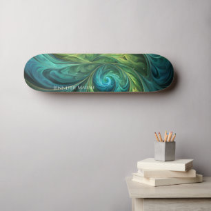 Blå Grönt AI Fractal Mönster Mini Skateboard Bräda 18,5 Cm