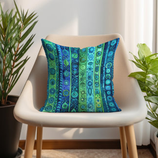 Blå Grönt Artistic Boho Stripe Kudde
