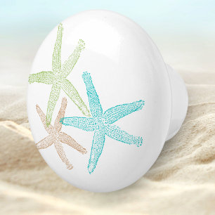 Blå Grönt Beach Seashell Starfish Design Knopp