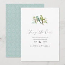 Blå Grönt Birds Blommigt Vattenfärg Bröllop