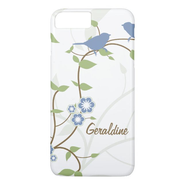 Blå Grönt Birds Löv Flowers Case-Mate iPhone Skal (Baksida)