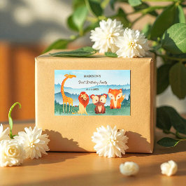 Blå Grönt Birthday Woodland Animals Rektangulärt Klistermärke