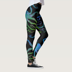 Blå Grönt, bläckfisk på din Färg - baljväxte Leggings