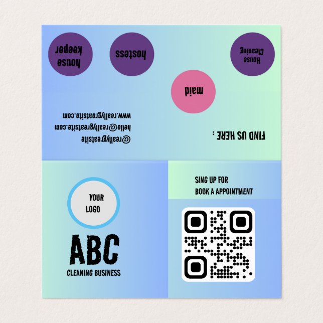 Blå Grönt Blandade Städning tjänster QR-kod Visitkort (Utsida ovikt)