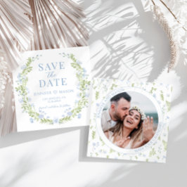 Blå grönt - blomma Spara fotoinbjudan om datum