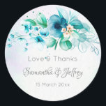 Blå grönt blommor blommigt bröllopsgåvor runt klistermärke<br><div class="desc">Blåfärgade blommor i blommigten bröllopsgåvor gynnar personligens etiketter.</div>