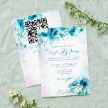 Blå grönt blommor bröllop blommigt i en enda inbjudningar<br><div class="desc">Blå teal-grönt blommar blommigtens bröllopsinbjudan,  snabbhämtningsmall med QR-OSA längst bak,  allt i en inbjudan.</div>