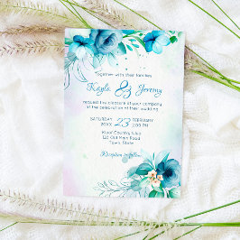 Blå grönt blommor bröllop blommigt inbjudningar