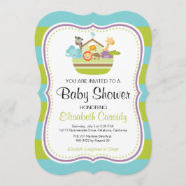 Blå Grönt, Bracket Noahs Ark Baby Shower Inbjudan. Inbjudningar