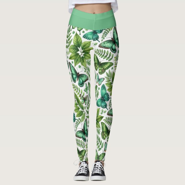 Blå Grönt Butterflies Leggings (Framsida)