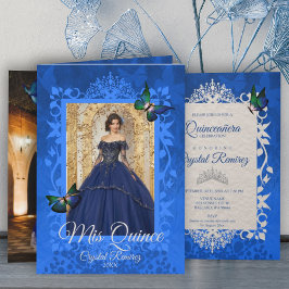 Blå, Grönt Butterflies Quinceanera-inbjudan Kort