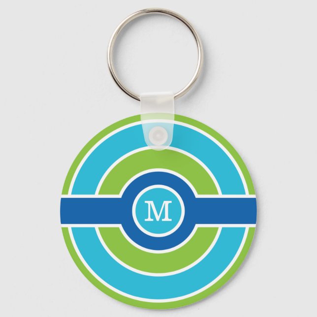 Blå/Grönt cirklar anpassningsbar monogram nyckelri Nyckelring (Framsida)
