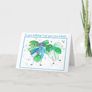 Blå Grönt Dancing Löv Birthday Card Kort