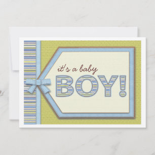 Blå Grönt Det är en pojk- Märkre Bow & Ribbon Baby Inbjudningar