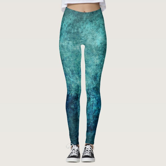Blå Grönt Distress Batik look Leggings (Framsida)