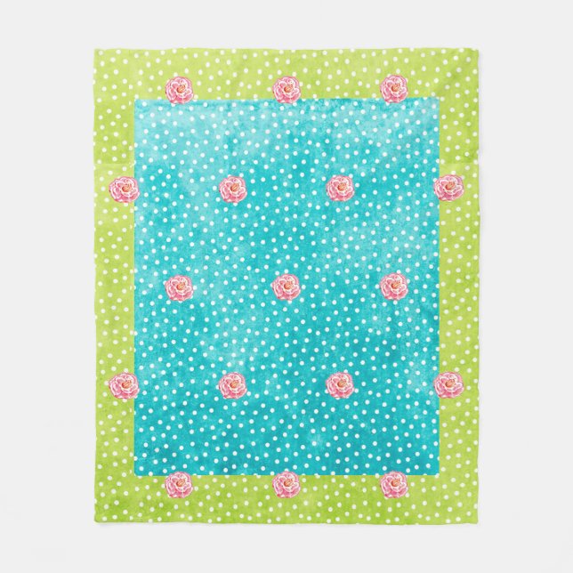 Blå Grönt Dots Rosa ros Fleece Blanket, Medium (Framsidan)