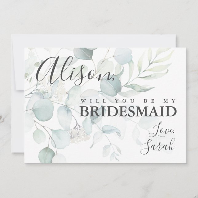 Blå Grönt Eucalyptus Bridesmaid Frieri kort (Framsida)