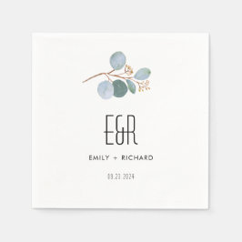 Blå Grönt Eucalyptus Ram Black on White Pappersservett