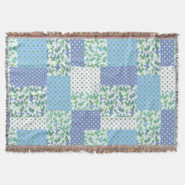 Blå Grönt Faux Patchwork Snowdrops och Polka dots Filt