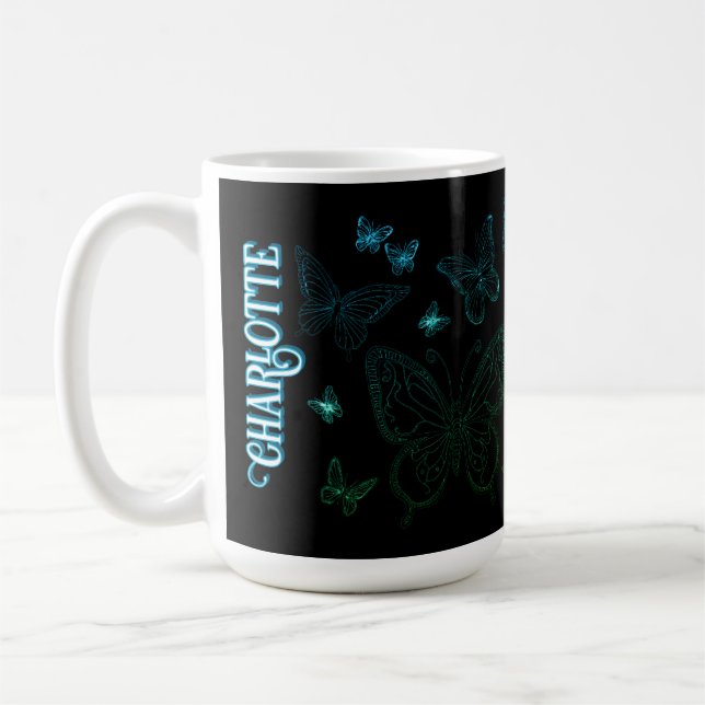 Blå Grönt-fjäril för eget namn Kaffemugg (Vänster)