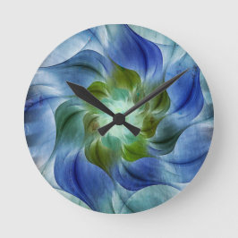 Blå Grönt Flammet Fractal Flower Round Clock Rund Klocka